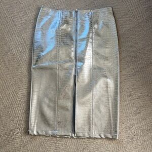 ELOQUII Silver Metallic Croc Embossed Pencil Skirt Size 14 Statement Party Skirt
